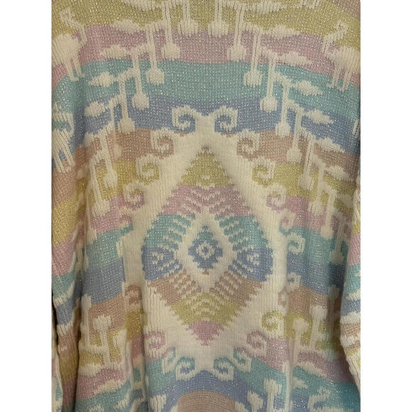 80's Vintage Pastel Geometric Lurex Rainbow Knit Sweater - Picture 2 of 9